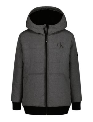 Boys Reversible Padded Monogram Zip Hoodie, Grey