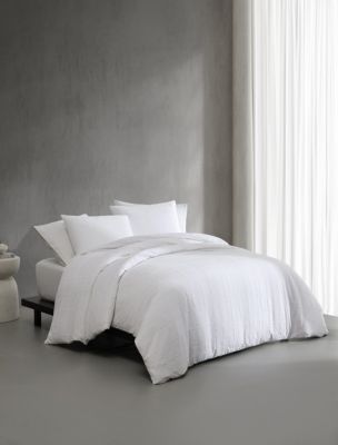 Puckered Grid Duvet Cover Set, White