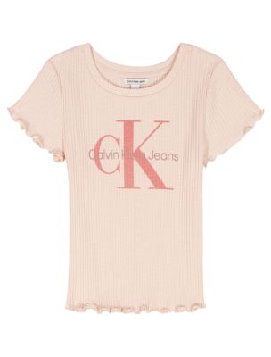 Girls Monologo Rib T-Shirt, Pearl
