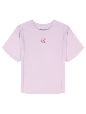 Girls Pintuck Monogram T-Shirt, Island Lilac