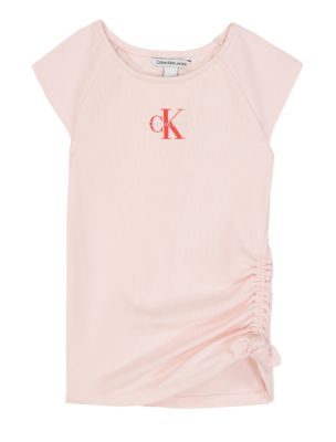 Girls Monologo Side Ruche T-Shirt, Pearl