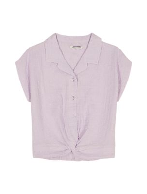 Girls Knotted Button-Down Shirt, Island Lilac