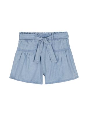 Girls Tie Waist Shorts, Sky