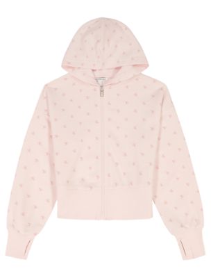 Girls Allover Monogram Hoodie, Pearl