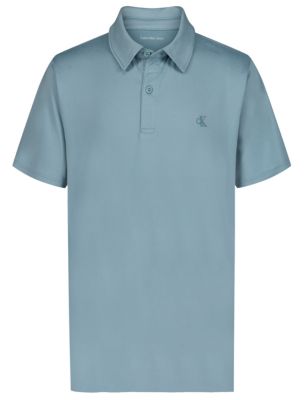 Boys Monogram Tech Polo Shirt, Light Blue