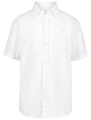Boys Textured Stripe Classic Button-Down Shirt, White
