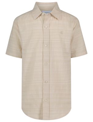 Boys Textured Stripe Classic Button-Down Shirt, Tan
