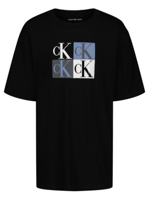 Boys Colorblock Monogram Square T-Shirt, Black