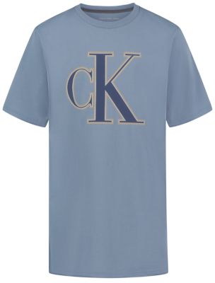Boys Chain Stitch Monogram Logo Tee, Blue