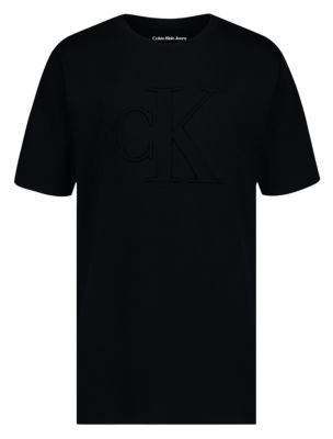 Boys Embossed Monogram Logo Tee, Black