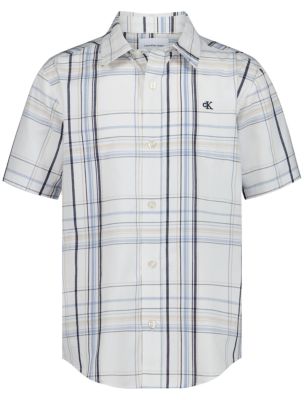 Boys Plaid Woven Shirt, White