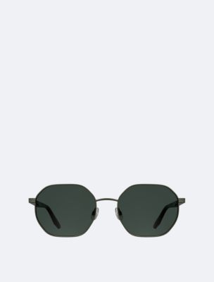 Metal Modified Rectangle Sunglasses, Matte Dark Gunmetal
