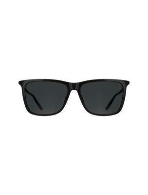 Modern Acetate Modified Rectangle Sunglasses, Black