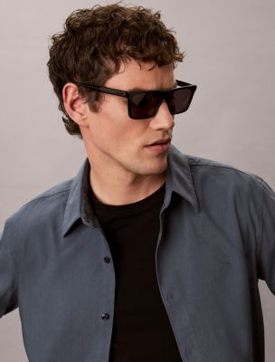 Мужские солнцезащитные очки Calvin Klein Acetate Slim Modified Rectangle Sunglasses — фото 3