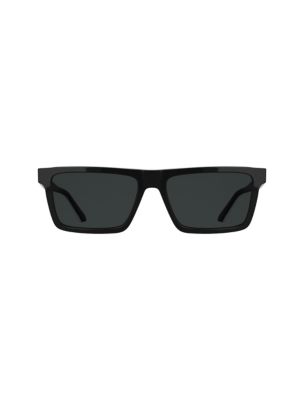 Acetate Slim Modified Rectangle Sunglasses, Black