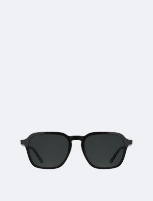 Acetate Modified Rectangle Sunglasses, Black