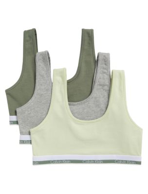 Girls Varsity Cotton Stretch 3-Pack Bralette, White Jade / Sea Spray / Heather Gray