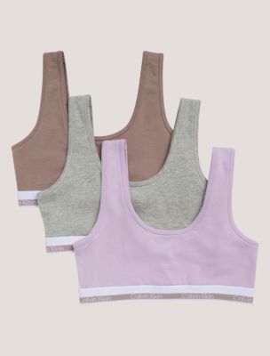 Girls Varsity Cotton Stretch 3-Pack Bralette, Pastel Lilac / Heather Gray / Dusted Fox