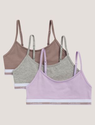 Girls Varsity Cotton Stretch 3-Pack Cropped Bralette, Pastel Lilac / Heather Gray / Dusted Fox