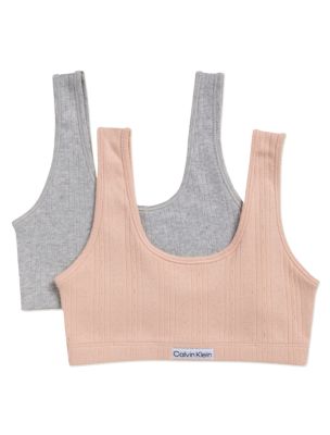 Logo Rib 2-Pack Bralette, Spanish Villa / Heather Gray