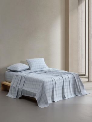 Grid Washed Percale Sheet Set, Blue