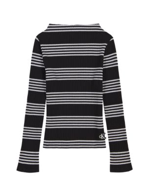 Girls Striped Chunky Rib Tee, Black