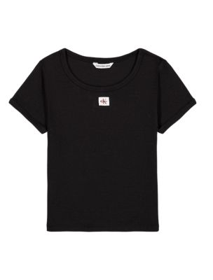 Футболка Calvin Klein Woven Monologo Baby Tee для девочек, цвет: Чёрный — фото 1