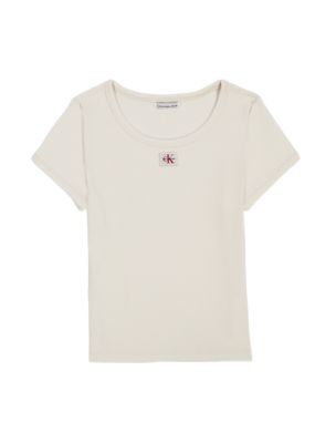 Calvin Klein Girls' Girls Woven Monologo Baby Tee - Beige - S