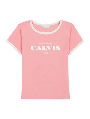 Футболка Calvin Klein Ringer Logo для девочек, цвет: Розовый