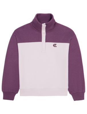 Толстовка для девочек Calvin Klein на кнопках, колор-блок, цвет: Орхидея ледяной