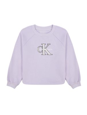 Свитшот для девочек Calvin Klein с монограммой и логотипом, цвет: Орхидея — фото 1