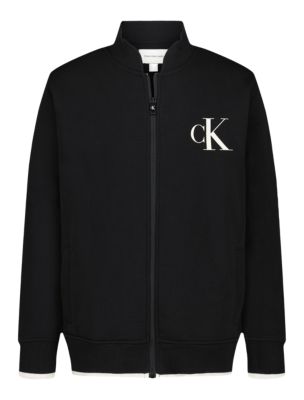 Флисовый бомбер для мальчиков Calvin Klein с монограммой и логотипом, цвет: Чёрный — фото 1