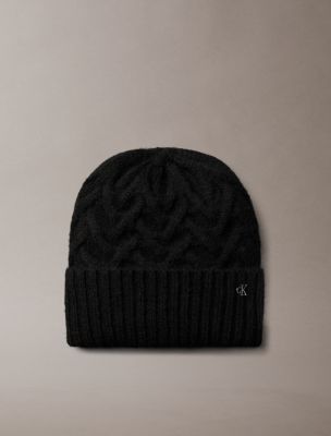 Cable Knit Cuff Hat, Black
