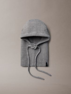 Ribbed Drawstring Balaclava, Medium Grey Heather