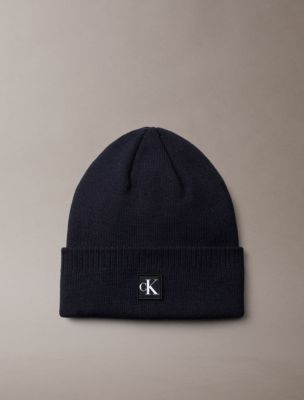 Monogram Embroidery Cuff Beanie, Deep Sapphire