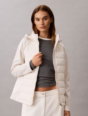 Calvin Klein Women's Mixed Media Puffer Jacket In Neutral