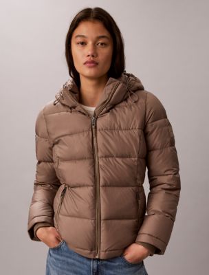 Calvin Klein Women's Slim Stretch Puffer Jacket - Brown - S