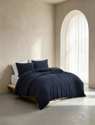 Calvin Klein Chalk Stripe Jersey 3-Piece Duvet Set, King - Navy