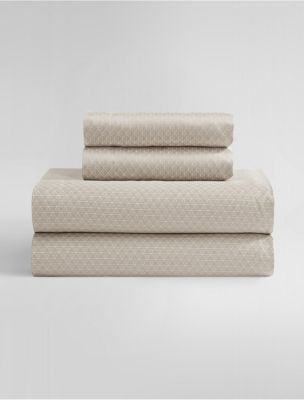 Calvin Klein Emblem 300-Thread Count Printed Sateen 4-Piece Sheet Set, King - Light Beige