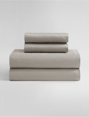 Calvin Klein Emblem 300-Thread Count Printed Sateen 4-Piece Sheet Set, King - Gray