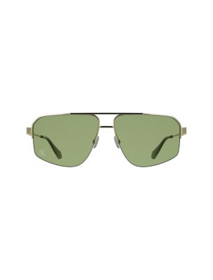 Modified Rectangle Metal Sunglasses, Gold