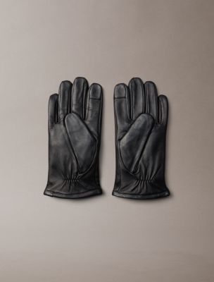 Мужские перчатки Calvin Klein Leather Monogram Logo Gloves, цвет: Чёрный — фото 2