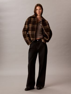 Женская куртка Calvin Klein Plaid Wool Blend Shirt Jacket, цвет: Коричневый клетчатый — фото 2