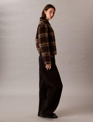 Женская куртка Calvin Klein Plaid Wool Blend Shirt Jacket, цвет: Коричневый клетчатый — фото 4