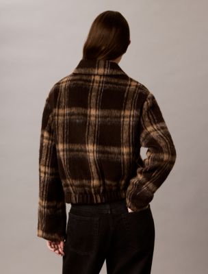 Женская куртка Calvin Klein Plaid Wool Blend Shirt Jacket, цвет: Коричневый клетчатый — фото 5