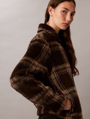 Женская куртка Calvin Klein Plaid Wool Blend Shirt Jacket, цвет: Коричневый клетчатый — фото 6