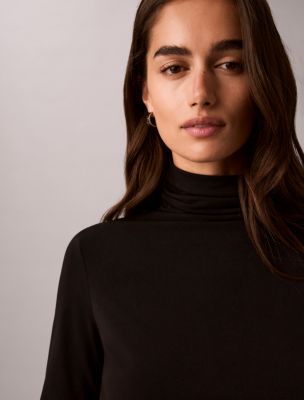 Женский топ Calvin Klein из крепового джерси с воротником-стойкой, цвет: Чёрный — фото 2