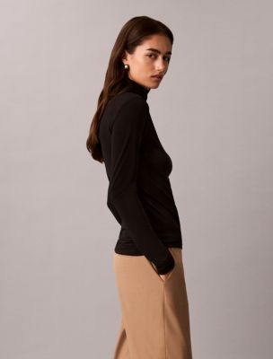Женский топ Calvin Klein из крепового джерси с воротником-стойкой, цвет: Чёрный — фото 4