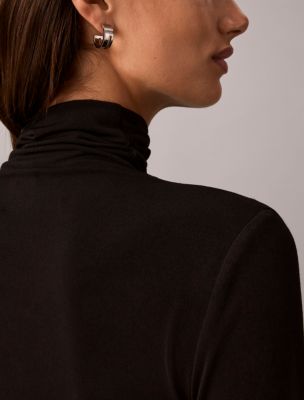 Женский топ Calvin Klein из крепового джерси с воротником-стойкой, цвет: Чёрный — фото 5