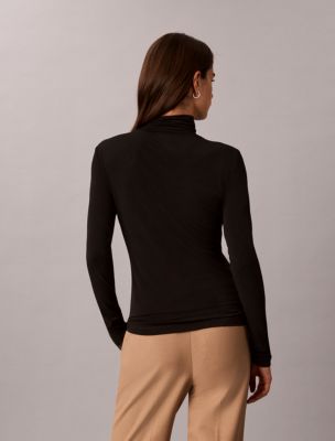 Женский топ Calvin Klein из крепового джерси с воротником-стойкой, цвет: Чёрный — фото 6